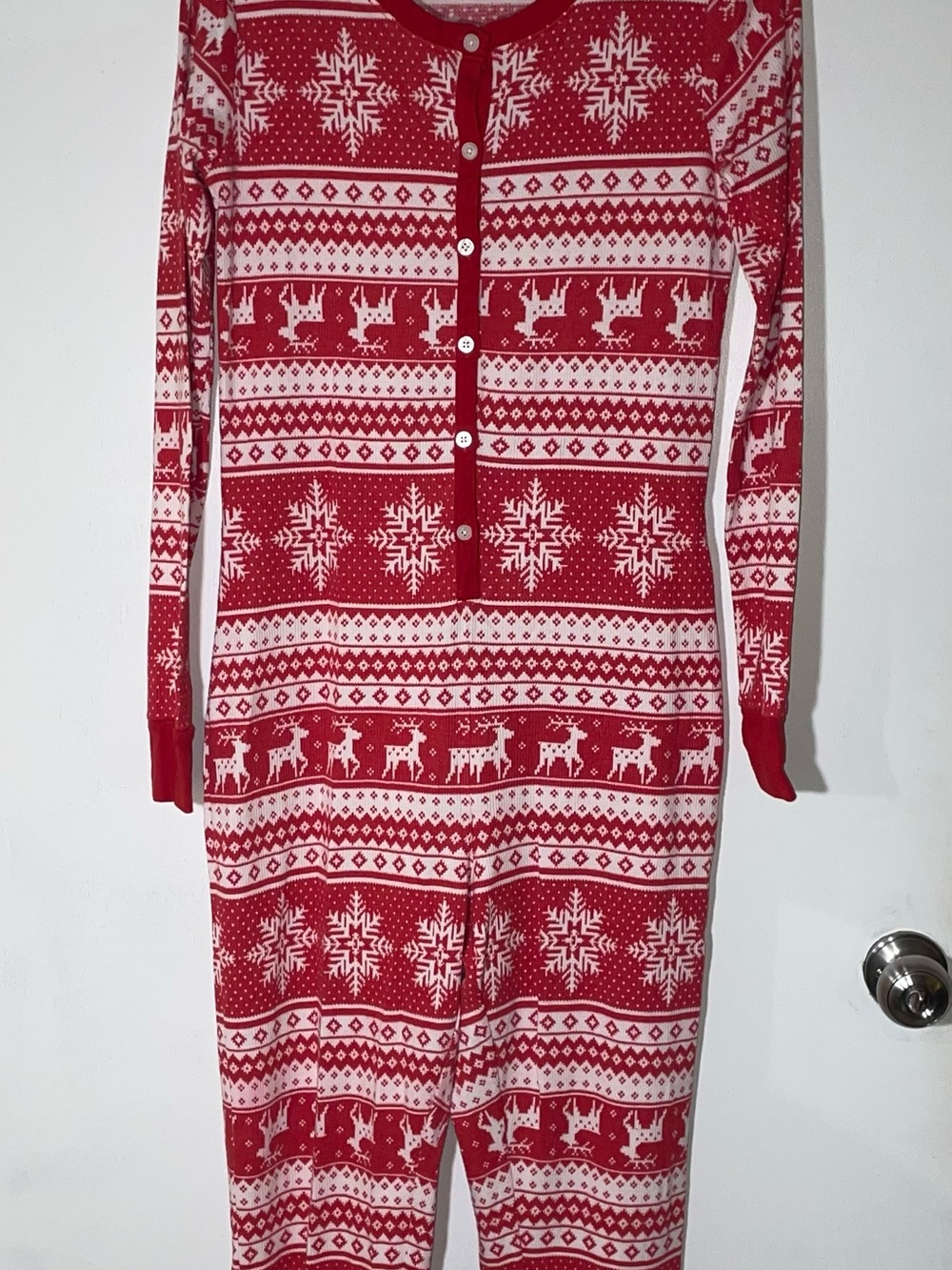 #56 Old Navy Red and White Fair Isle Long Sleeve Jumpsuit